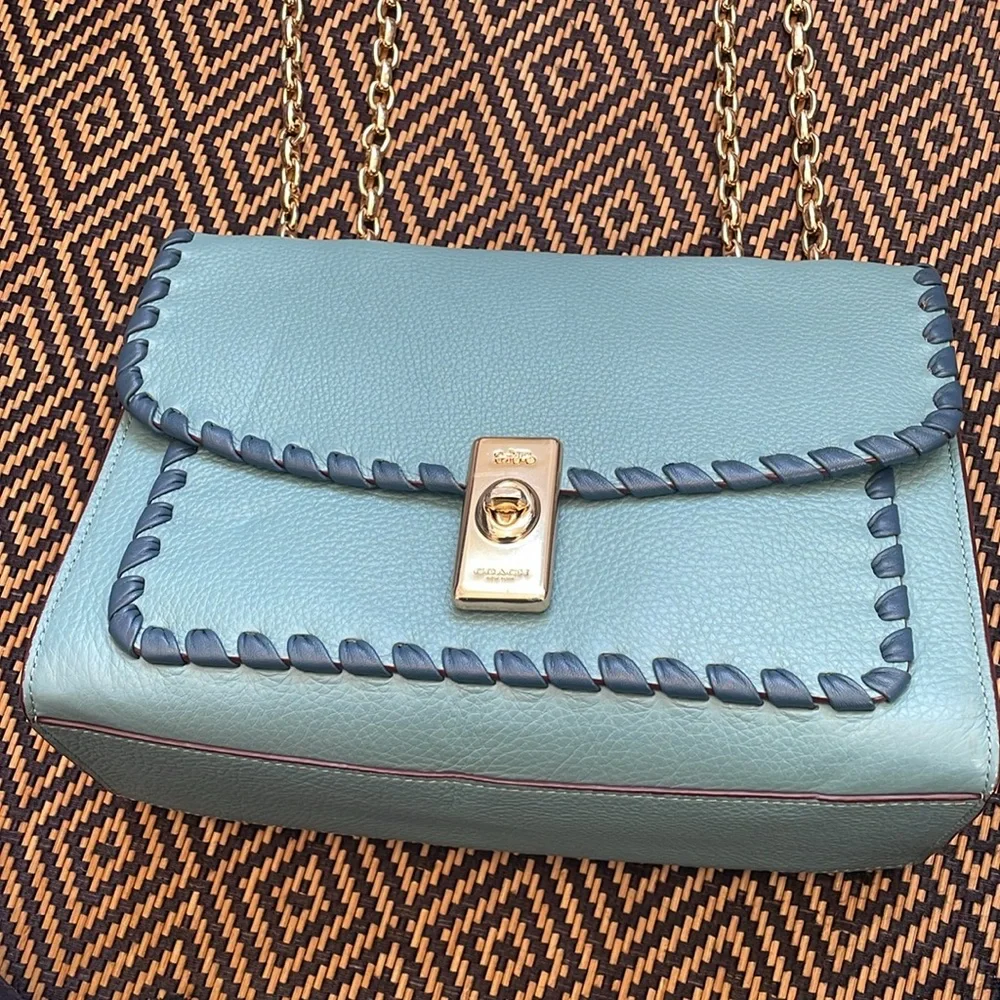 COACH CA238 Lane Shoulder Bag With Whipstitch In Marine Multi blue